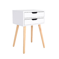 Bedside Table 2 Drawer Long Wood Leg SUZY - WHITE